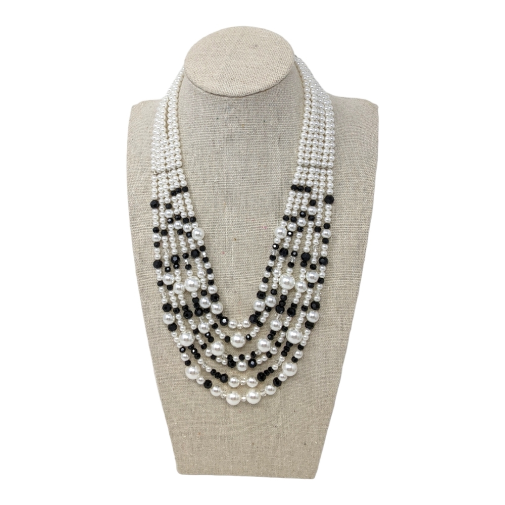NRQ (Avon)Multi-Strand Faux Pearl Necklace White Black